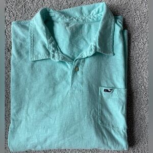 Vineyard Vines Men's Aqua Polo Shirt XXL Logo Front Button up 100 % Cotton